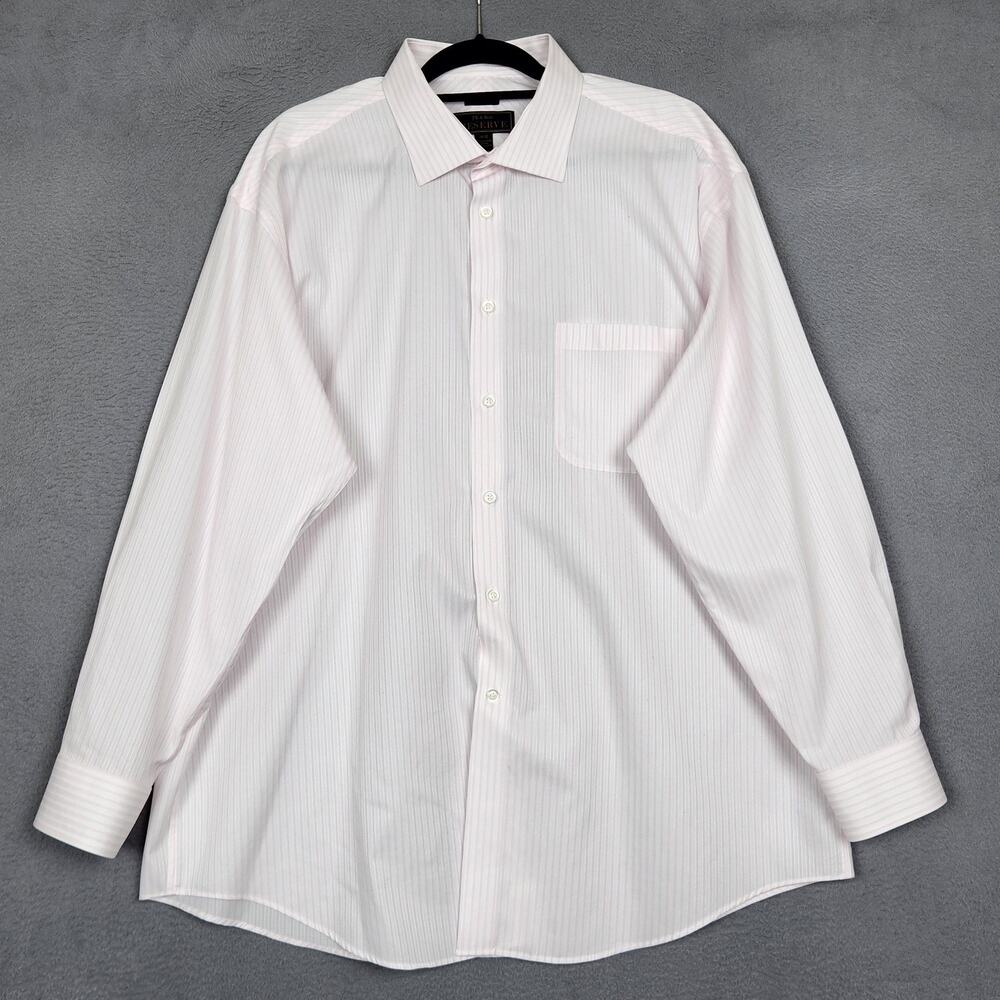 Jos A Bank Reserve Dress Shirt Mens 18 34/35 White Striped Non Iron Long Sleeve